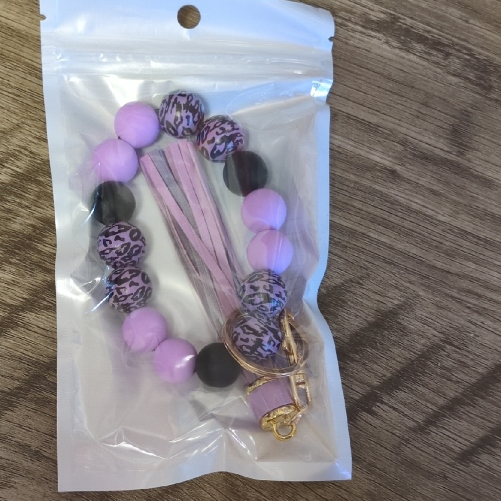 Purple and Black Beaded Keychain Bracelet